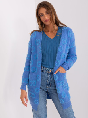 Blauer weicher Cardigan mit Muster