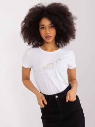 Weiße Bluse mit Applikation und Pailletten