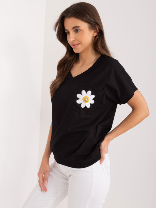 Stylische schwarze Bluse mit kurzen Ärmeln