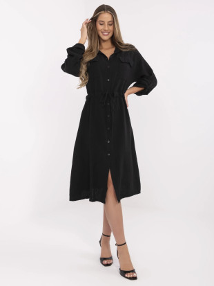 Stilvolles schwarzes Midi-Kleid mit langen Ärmeln