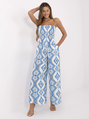 Weiß-blauer Overall mit geometrischem Muster