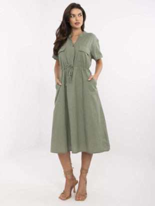 Khaki ausgestellte Kleid mit kurzen Ärmeln