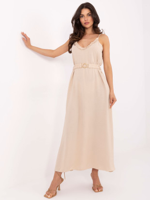 Beige Maxikleid mit Volant