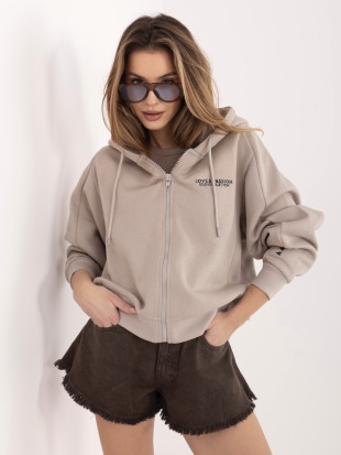 Beige kurze Kapuzen-Sweatjacke mit Reißverschluss