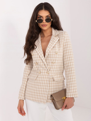 Beiger Blazer mit Hahnentrittmuster und Futter
