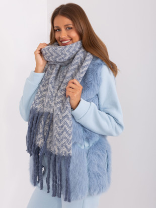 Weiß-blauer Damen-Schal mit Fransen