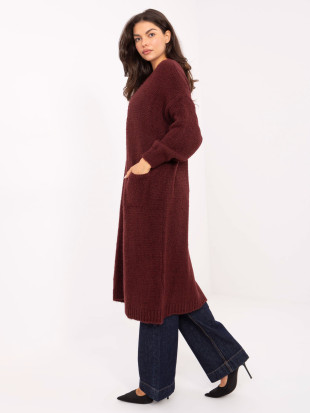 Bordeauxfarbener langer Cardigan mit Taschen