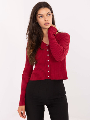 Eleganter bordeauxfarbener Pullover mit V-Ausschnitt