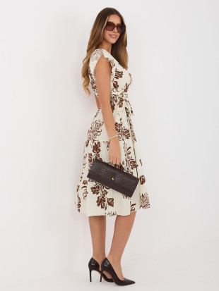 Braunes ausgestelltes Midi-Kleid mit Gürtel und Volant