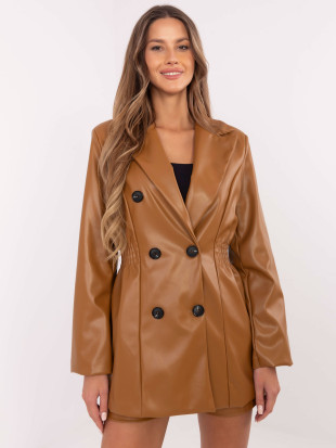 Eleganter Camel-Blazer mit Futter und doppelreihigem Verschluss