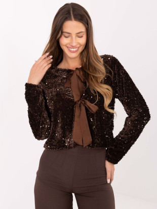 Eleganter kurzer Cardigan mit Pailletten und Futter, braun