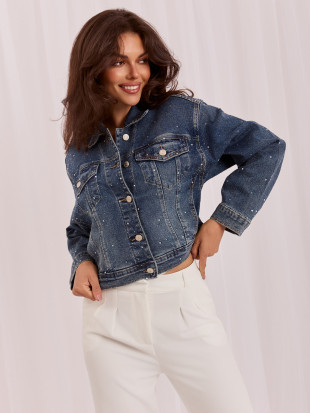 Jeansjacke mit Applikation in Dunkelblau