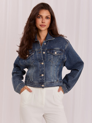 Jeansjacke mit Applikation in Dunkelblau