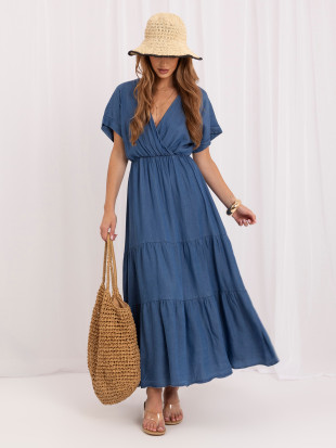 Maxikleid mit Volant und Wickelausschnitt, blau