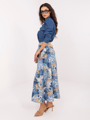 Eleganter Midirock mit Blumenmuster und Gürtel, dunkelblau