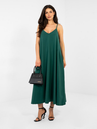 Maxi-Sommerkleid mit Trägern in Dunkelgrün