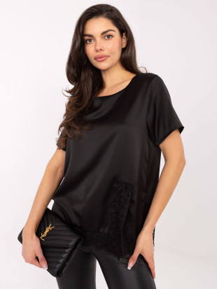 Elegante schwarze Bluse mit Spitze