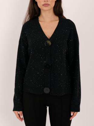 Eleganter schwarzer Pullover mit Pailletten und Knöpfen