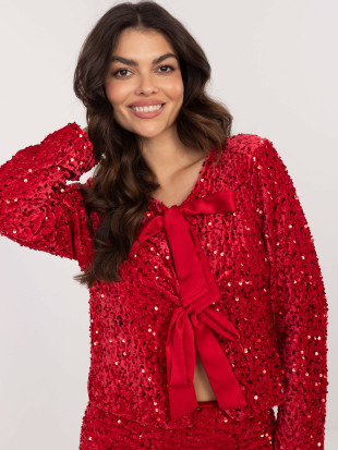 Roter eleganter kurzer Cardigan mit Pailletten und Futter