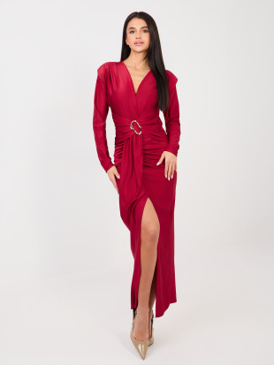 Elegantes rotes Maxi-Kleid mit langen Ärmeln und Wickelausschnitt