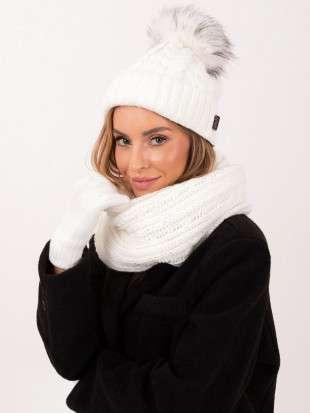Winterset mit Bommel in Ecru