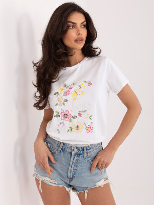 Weißes T-Shirt mit Applikation und Stickerei