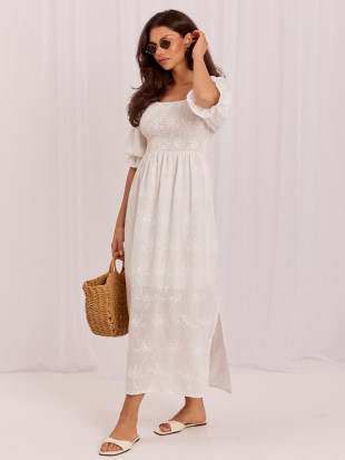 Baumwoll-Midikleid mit Stickerei und 3/4-Ärmeln