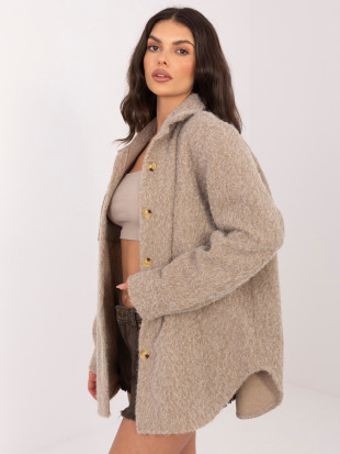 Beige Übergangsjacke mit Kragen und Taschen