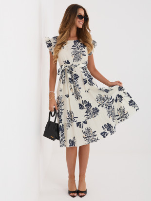 Blaues Midi-Kleid mit Print und Gürtel