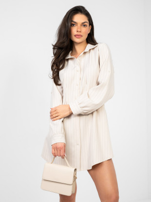 Beiges Hemdblusenkleid mit Streifen und Kragen