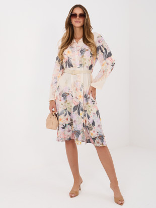 Beiges ausgestelltes Kleid mit Blumenmuster