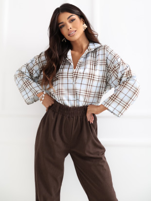 Hellblaue karierte Bluse