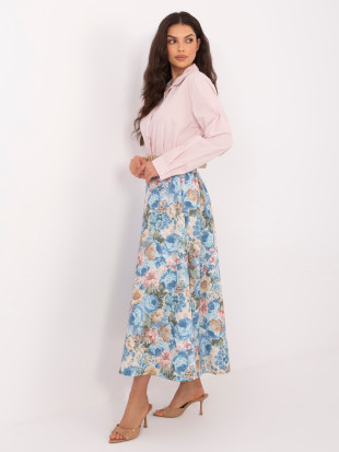 Eleganter Midirock mit Blumenmuster und Gürtel, blau