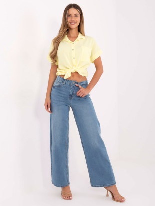 Damen-Jeans mit weitem Bein und hohem Bund, hellblau
