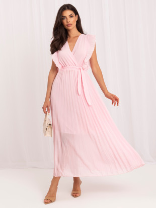 Hellrosa ausgestelltes Midi-Kleid mit Gürtel