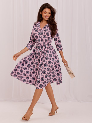 Hellrosa ausgestelltes Midi-Kleid mit Gürtel
