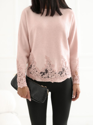 Eleganter hellrosa Pullover mit Spitze