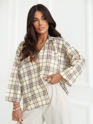 Hellgelbes Hemd mit Karomuster und 7/8-Ärmeln