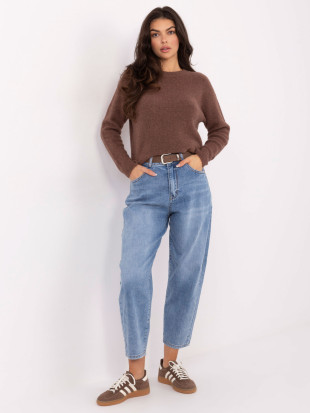 Damen-Jeans in Blau mit hohem Bund und Gürtel