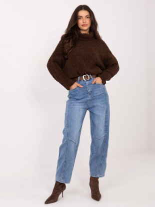 Damen-Balloonfit-Jeans mit hohem Bund, blau