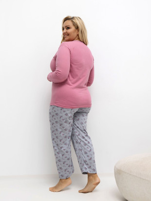 Damen-Baumwollpyjama mit Blumen- und Punktmuster, rosa