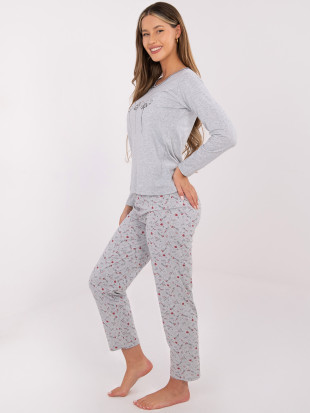 Damen Baumwoll-Pyjama mit Print, grau