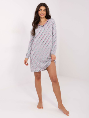 Damen Nachthemd grau mit langen Ärmeln und Schleife