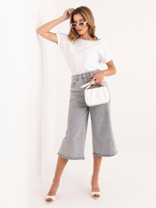 Graue Culotte-Jeans mit hohem Bund