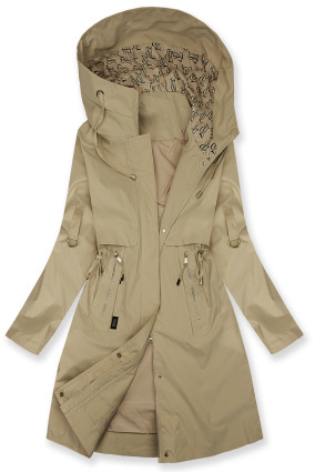 Verlängerter Parka s Print in der Kapuze Beige