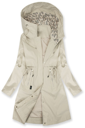 Verlängerter Parka s Print in der Kapuze Ecru