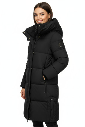 Schwarze Damen-Winterjacke mit Kapuze STORM