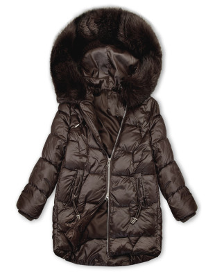 Winterjacke mit Fell, halbglänzend, Kakaobraun