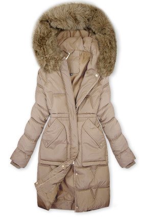 Damen-Wintermantel mit verstellbarer Taille Hellbeige