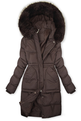 Damen-Wintermantel mit verstellbarer Taille Kalt Braun